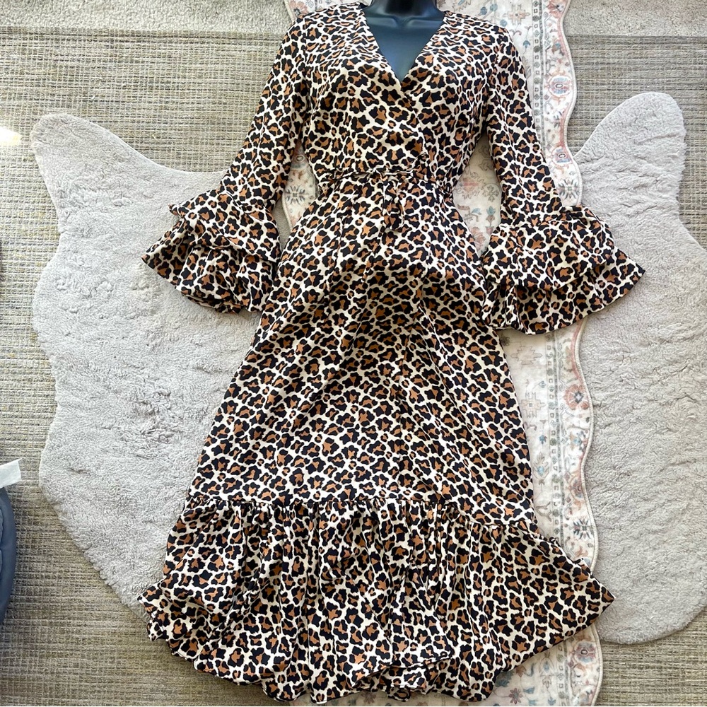 Diane Von Furstenberg Leopard Print Ruffle Maxi Wrap Dress - Picture 2 of 11